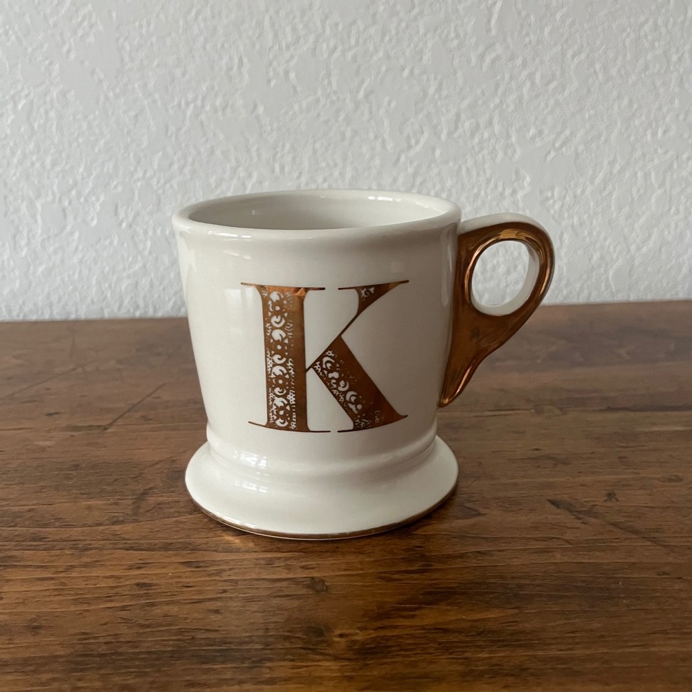Anthropologie Limited Edition Golden Monogram K Mug Gold Initial Cream Cup
